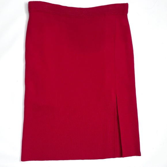 GISPA Italy Red Wool Knit Skirt with Side Slit, Elastic Waist Made in Italy - Picture 4 of 10